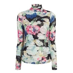 Cinq A Sept Wildwood Flower Shirred Mesh T-Neck